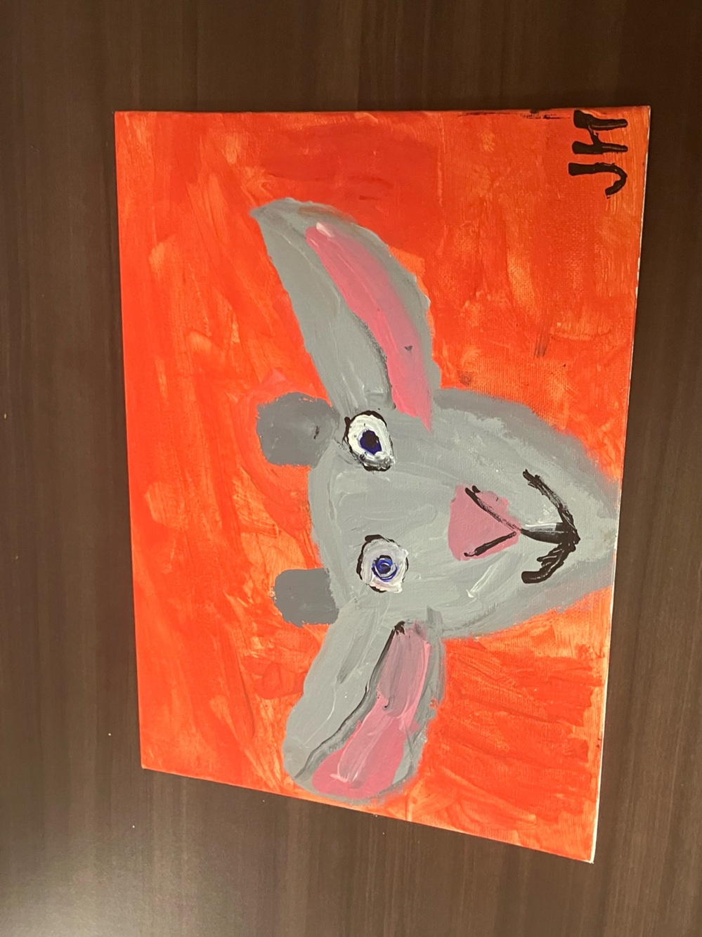 Hand-Painted Gray Goat
Canvas Art on Orange Background